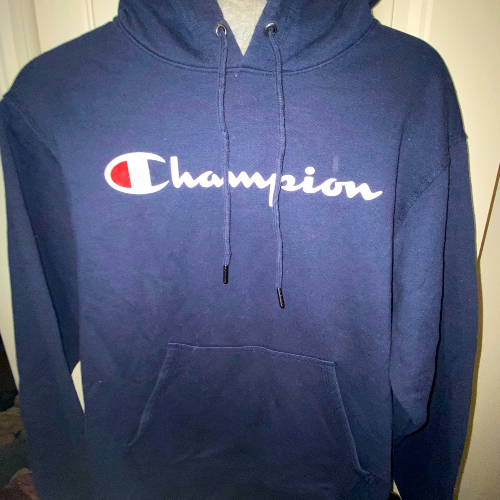 Navy Champion hoodie. Size M